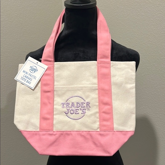 trader joes Handbags - Pink and Cream Canvas Tote Bag